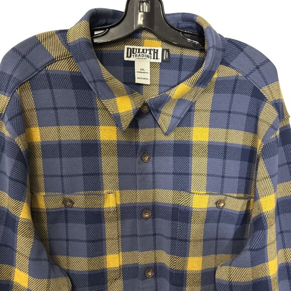 Duluth Trading Co Mens 2XL Blue & Yellow Plaid Untucked Flannel Shirt - Picture 3 of 7